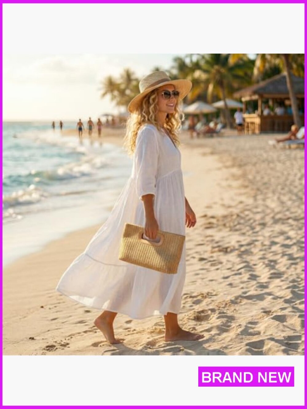 Woven Straw Handle Clutch Evening Bag with Gold Chain Shoulder Strap - Picture 3 of 6